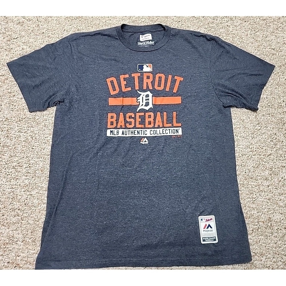 Majestic‎ Authentic MLB Detroit Tigers Baseball Blue Gray T-shirt Men's Size XL